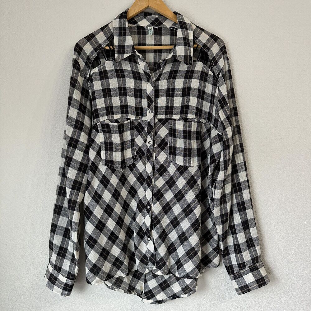 Free People Black & White Plaid Button-Up Shirt